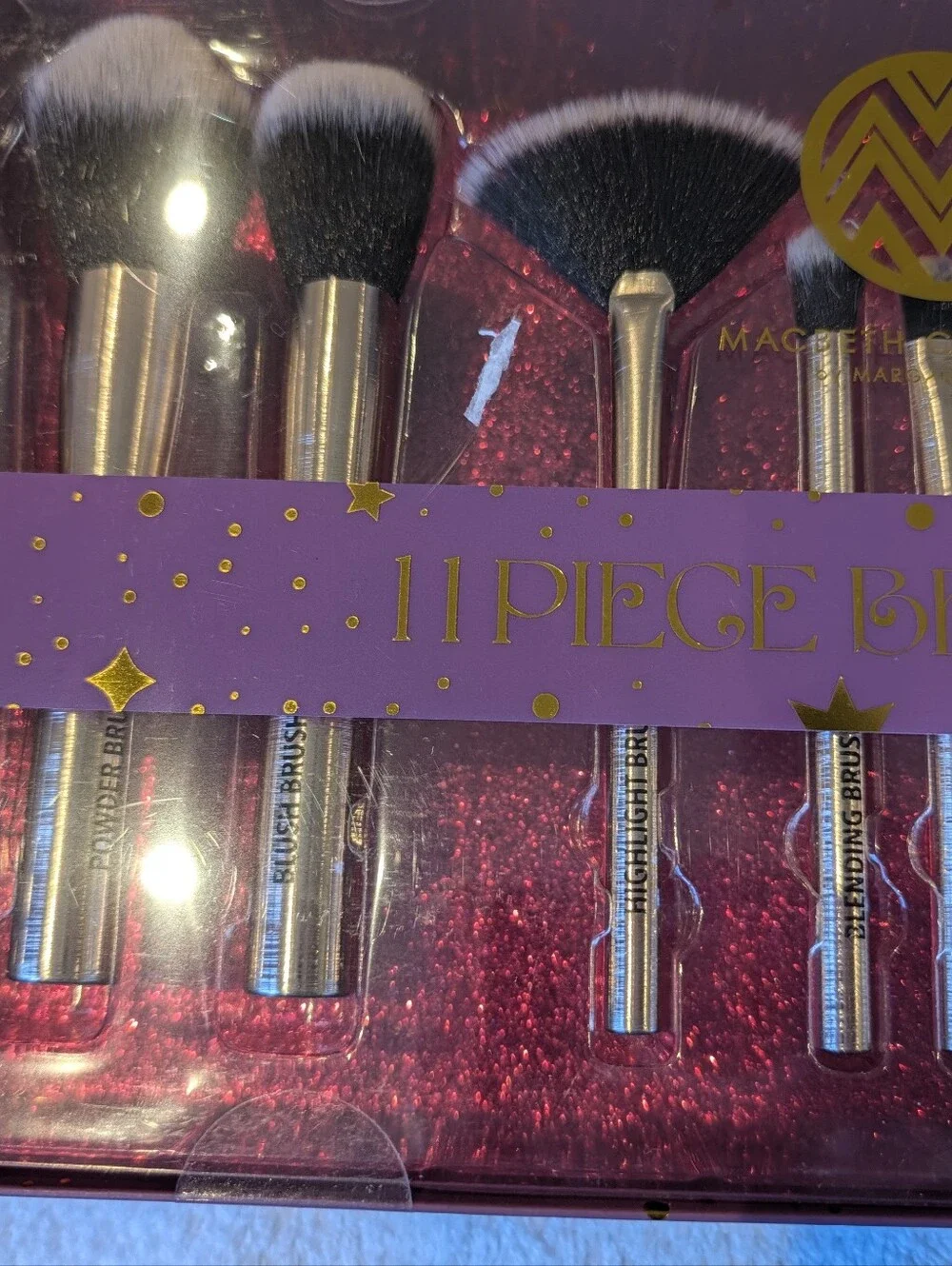 NIB Macbeth Collection Evil Eye 11 Pc Makeup Brush Set Compact Mirror Puffs
